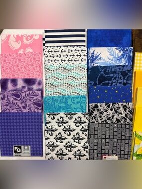 Mix of Purple, Pink, Teal and Navy Cotton Fabric Fat Quarters